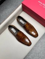Ferragamo Brown calfskin Leather Shoes-Ferragamo Man Business Leather Shoes